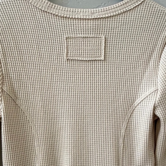 Oatmeal Waffle Knit Button Up Top | Size M | NWT | Panel Detail Long Sleeve - Picture 7 of 10